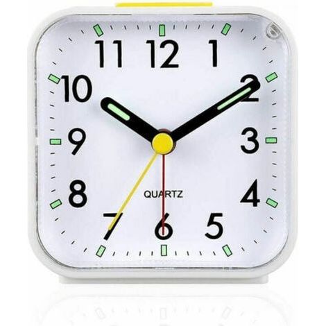 Despertador analógico silencioso, sin tictac, despertador suave, tonos de pitido, control de volumen, función de repetición y efectos de luz, funciona con pilas, fácil de usar, blanco. (1/4)