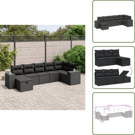 Salon de jardin 7 pcs avec coussins noir résine tressée - Ensemble Salon De Jardin - Mobilier Extérieur - Résine Tressée - Fauteuil De Jardin - Canapé D'angle (1/5)