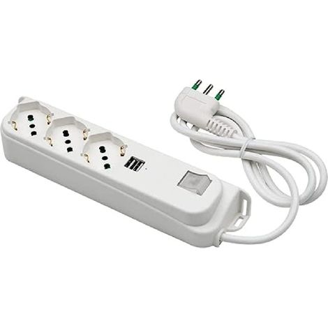 FANTON Multipresa OMEGA 3 prese bipasso schuko 16A+ 2 prese USB-A 5V 2,1A cavo 1,5 m. spina a squadra italiana 16A 47450 (1/3)