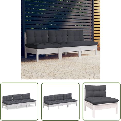INLIFE Canapé 3 places de jardin avec coussins anthracite Bois de pin (1/5)