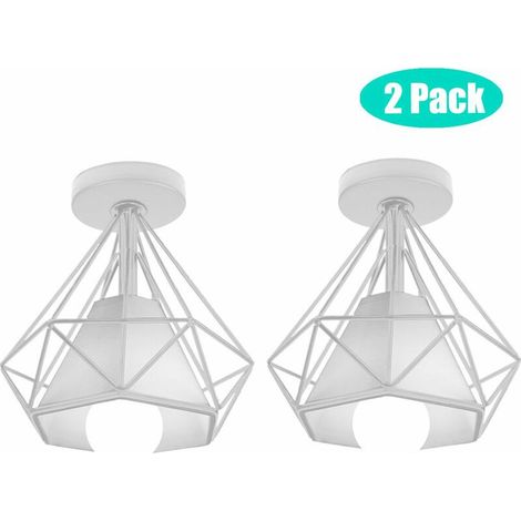 Lot de 2 plafonnier vintage , 2 luminaires style industriel ,lustre Abat-Jour rétro forme diamant 20cm , éclairage intérieur, lampe cuisine salon salle à manger chambre, E27, blanc BLOW (1/4)