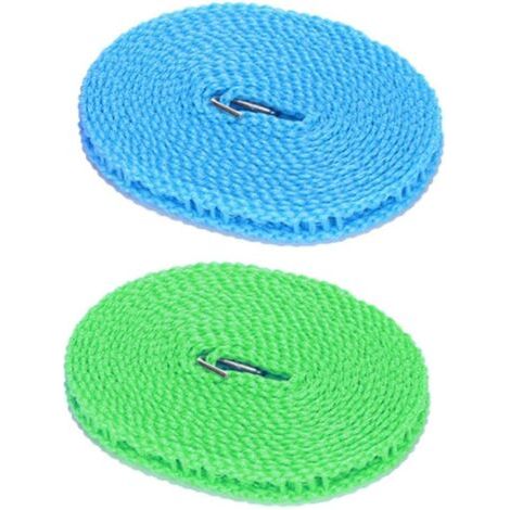 Corde à Linge Coupe-Vent 2Pcs, Corde à Linge en Nylon, Corde à Linge de Voyage Portable, utilisée pour Les cintres de Camping intérieurs et extérieurs (Bleu, Vert, 5m) (1/5)
