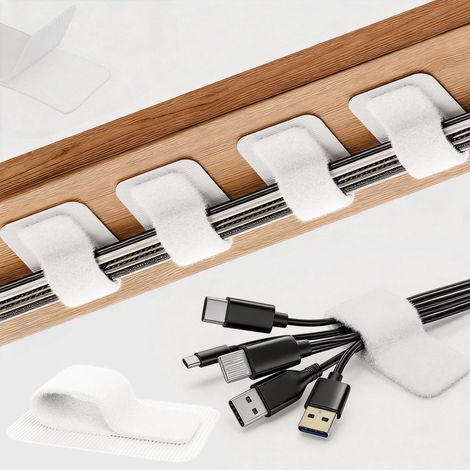 Gestione dei cavi, scrivania, organizer per cavi, fascetta lunga, porta accessori da scrivania, supporto per cavi Under Desk (25, bianco) (1/5)