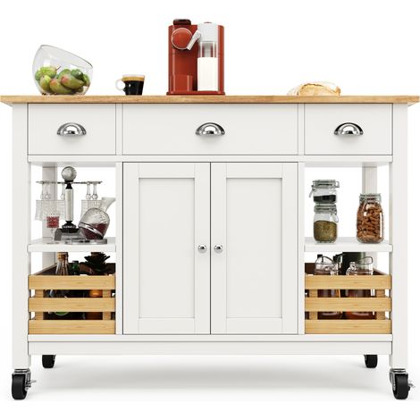 CAIziÎlot de cuisine moderne (120×45×90 cm) meuble de cuisine, buffet de salle à manger, chariot de salle à manger effet bois, meuble de salle à manger multifonction avec panier en pin, panier de rang