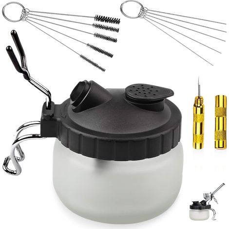 Lot de 4 kits de nettoyage pour aérographe avec récipient de nettoyage, jeu de brosses en nylon et aiguille en acier inoxydable et alésoir aérographe, accessoires professionnels