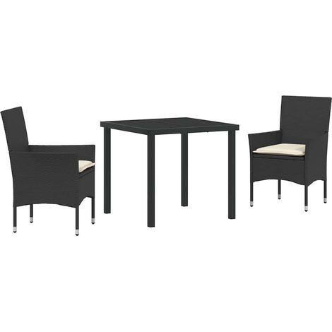 Garden Dining Set with Cushion 3 pcs Black Poly rattan vidaXL (1/5)