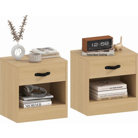 Set di 2 comodini con maniglia in similpelle - Finitura in legno naturale - IROVAMI
