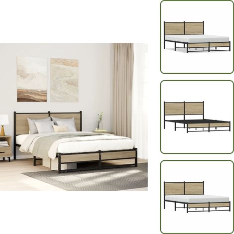 Estructura metálica - vidaXL Estructura de cama sin colchón metal roble Sonoma 137x190 cm - Cama de acero