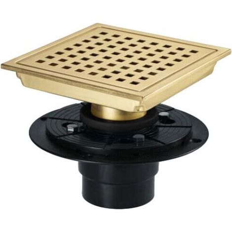 Siphon Pardoseala avec couvercle à grille, BGHYHYHI, acier inoxydable, 55-60 L/min, 15 x 15 cm, noir/or (1/4)
