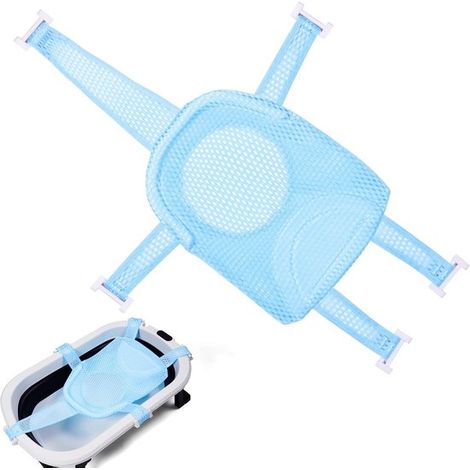 Hamac de bain pour bébé – Filet de bain réglable avec harnais 5 points – Support pour nouveau-né – Pour baignoire et voyage – Bleu (1/5)