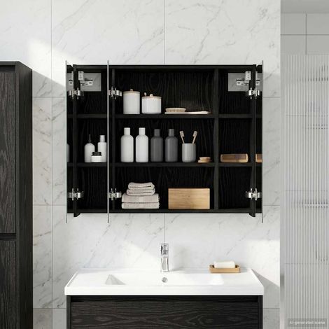 vidaXL Bathroom Mirror Cabinet Black Oak 73.5 x 16 x 62.5 cm