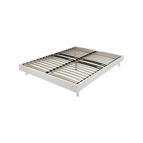 Sommier déco en kit 160x200 avec pieds hêtre massif – 36 lattes en bois multiplis – Blanc – H. 13 cm – Éco-conçu – Ebac