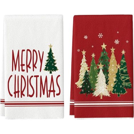 2er-Set Küchentücher mit Weihnachtsmotiv (Bäume), 40 x 60 cm, aus Polyester.
