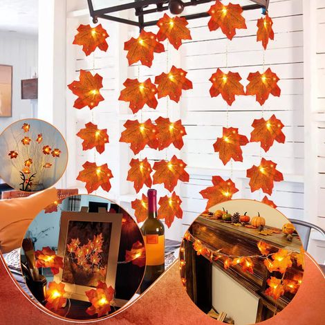Guirlande Lumineuse 3M 20 LED Feuilles d'Érable, Décorations Extérieur Maison Noël Thanksgiving, Lampion Érable Automne, Chaîne de Lumière Festive (1/5)