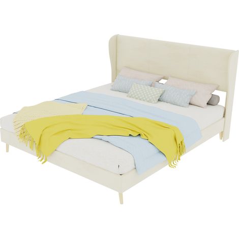 Lit capitonné 160x200 cm beige avec tête de lit douce, cadre en tissu et métal, design moderne pour chambre adulte, sans sommier et facile à vivre – CHICFURN (1/5)