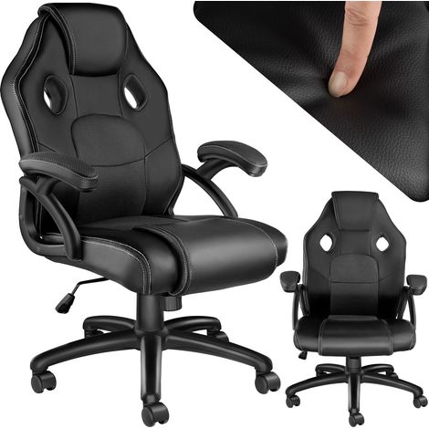 Chaise de bureau gaming ergonomique en cuir synthétique noir (1/8)