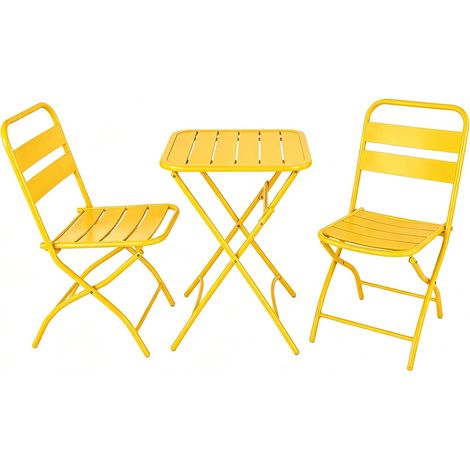 LUNSY - Ensemble Bistro Pliable 3 Pièces Métal Table & 2 Chaises Jardin Balcon(Jaune) (1/5)