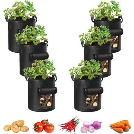 Lot de 6 sacs de plantation de pommes de terre noirs (40 x 35 x 35 cm), jardinière en tissu durable avec poignée, jardinière non tissée épaisse de 280 g (1/5)