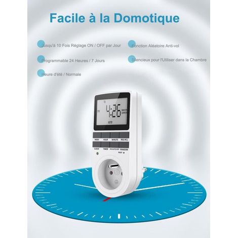 Prise numérique programmable, minuterie hebdomadaire numérique avec écran LCD, minuterie de prise 12H/24H/7 jours, économie d'énergie pour les appareils ménagers et l'éclairage (1 paquet) (1/5)