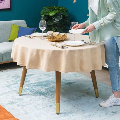 Chemin de table toile de jute, 140 cm, Round chemin de table, Beige, Etanche, Moderne, Convient pour maisons, salle à manger (1/5)