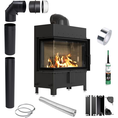 KRATKI LUCY links 14 kW Ø200 SCHWARZ Kaminofen Einsatz Installationsset (1/5)
