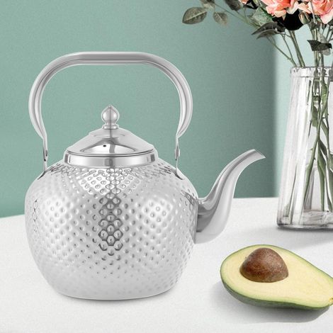 Teekanne mit Teefilter, moderne Mode Silber Edelstahl Teekanne, 2L Kapazität für Induktionsofen, Gasofen