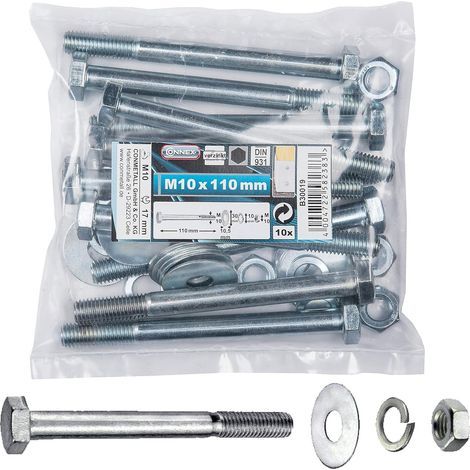 B30019 Set of 10 Galvanized Hexagonal Screws with Nuts 10 x 110 mm (1/3)