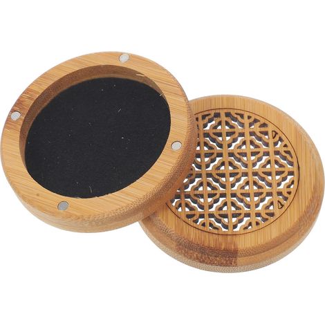Brûleur d'encens SECFOU style rétro , rond en bambou avec couvercle magnétique , porte-encens décora