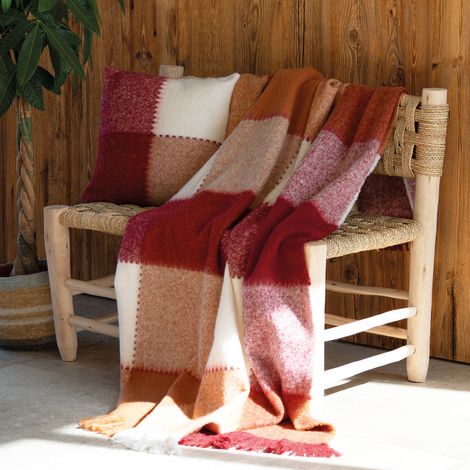 Plaid à carreaux aspect mohair Bordeaux 130x180 cm