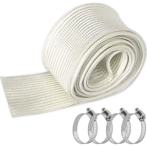 Tuyau d'échappement, 25 mm Tuyau de protection contre la chaleur Isolation pour Groupe électrogène de secours tuyau d'échappement en fibre de verre avec 4 clips pour climatisation et chauffage à200 cm (1/5)