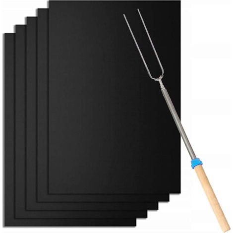 Tapis de Cuisson pour Barbecue, Feuille de BBQ Barbecue, Cuisson Mats Réutilisable Extérieur, Nettoyable Plaque Feuille de Cuisson (5PCS) (1/5)