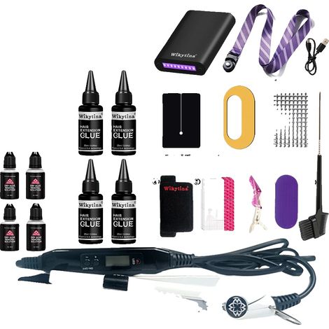 Kit d'extensions capillaires, colle UV, outils portables, -Kit d'outils 2- (1/2)