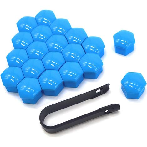 20 Pièces 19 mm Voiture Roue Cache-Écrous, Bouchon à Vis de Moyeu de Voiture Universel, Cache-Écrou de Pneu Hexagonal avec Outil de Retrait (Bleu) (1/5)