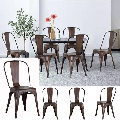 Aqrau Lot de 4 Chaises de Salle à Manger en Métal, Style Industriel, Chaise de Cuisine avec Dossier Haut, Chaise de Jardin Domestique, Couleur oxyde 85x45x45cm (1/5)
