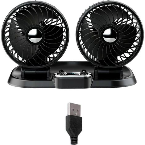 Ventilateur de voiture double USB 5V 12V 24V à 2 vitesses, pour camping ou autre usage automobile (T-USB).