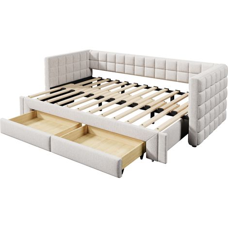 Cama nido extensible 90 x 200 cm de terciopelo beige con 2 cajones (1/5)
