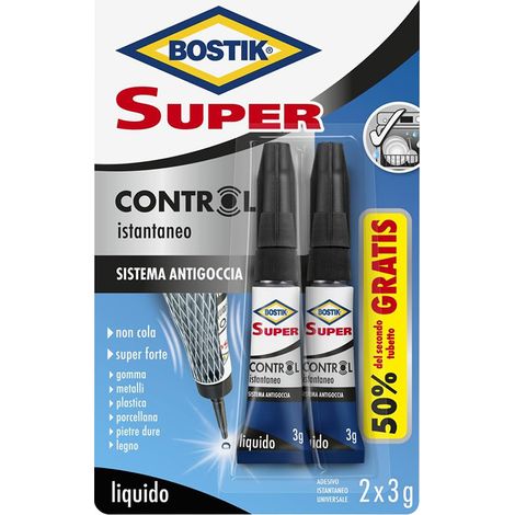 ADESIVO CIANOCRILATO 'SUPER CONTROL' gr. 3 - blister 2 pz- 24 blister  - BOSTIK