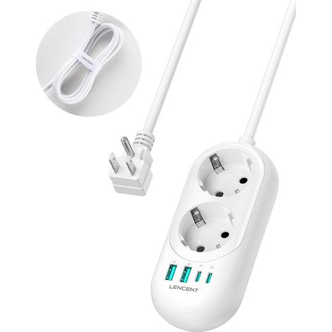 Adaptateur Prise USA, Adaptateur FR vers Americaine Câble 1,2 m 2 Prises, 2 USB C et 2 USB A, Mutiprise Voyage pour Canada Americaine Mexique Thailande Dominicaine Type B, Blanc (1/5)