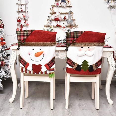 Housse de Chaise Noël Décoration de Noël Chapeau Homme de Neige Père Noël Props Fournitures pour Restaurant Salle à Manger Party Anniversaire Mariage (2 pcs )5448cm (1/5)