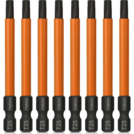 Lot de 8 embouts de tournevis Torx T25, 75 mm de long, 1/4", magnétique, en acier S2, pour vis à profil en T, marteau perforateur, visseuse sans fil (1/5)