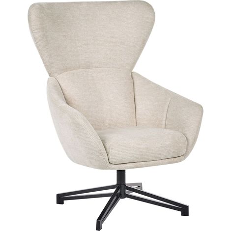 Poltrona Girevole Mid-Century Modern con Schienale Alto e Seduta a Guscio Beige Chiaro Dalen (1/5)