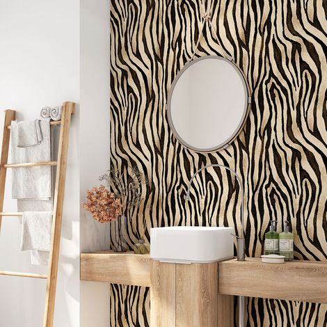Crédence adhésive salle de bain - Motif Zébré - 60x60 cm - Adhésif BRILLANT (1/4)