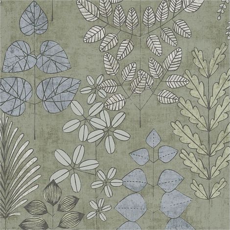 Country style wallpaper wall Profhome 791491 hot embossed non-woven wallpaper slightly textured with floral ornaments matt green light blue light grey 5,33 m2 (1/5)