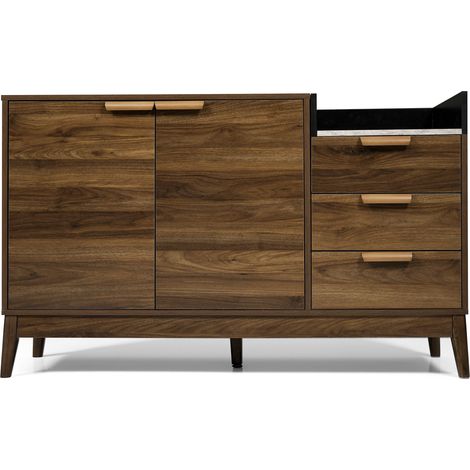Buffet de salon effet chêne avec plateau aspect marbre 120 x 40 x 77 cm (1/5)
