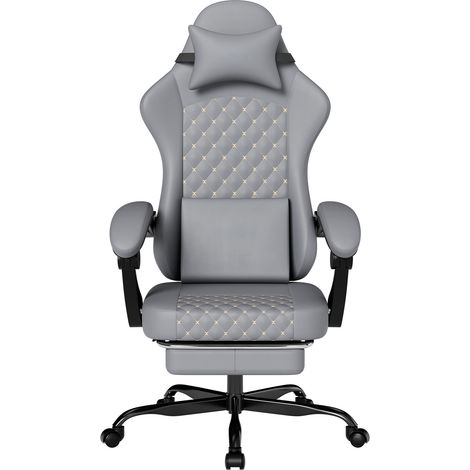 Sedia da gaming in pelle PVC grigia con poggiapiedi reclinabile MODENUIT (1/4)