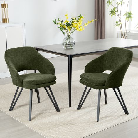 Wahson Chaises en Chenille Lot de 2, Chaise Salle à Manger Moderne avec Accoudoirs Chaise de Cuisine Pivotante 180°Chaise pour Cuisine, Chenille, Vert