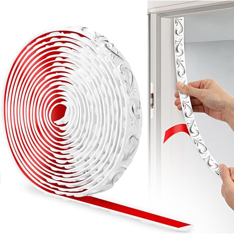 Bande Décorative en PVC, 600cm×2cm, Bordure de Papier Peint 3D, Frise Murale Adhesive, Convient our les Linteaux, les Plinthes, les Armoires, les Revêtements Muraux(Blanc Argent) (1/5)