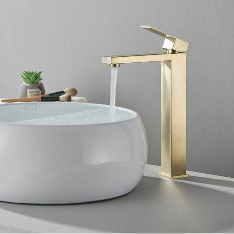 Rubinetto miscelatore monocomando in oro spazzolato per lavabo del bagno