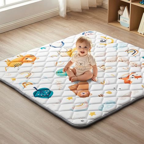 Tapis de jeu pour bébés 150 x 150 cm, tapis de jeu pliable pour bébés (motifs d'animaux) (1/5)