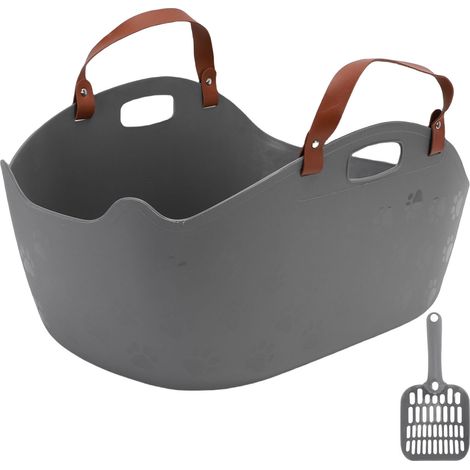 Bac à litière Portable pour chat, panier à main résistant aux éclaboussures de très grande capacité pour voyage gris (1/5)